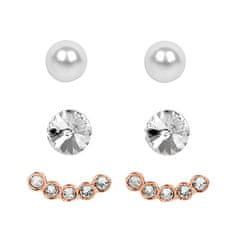 Levien Náušnice Set Ear Cuff 4 v 1 Rose Gold Crystal White