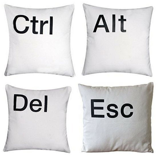 Daklos Ctrl Alt Del Esc polštář 100% bavlna - 40 cm x 40 cm - bílé - 3 set - Ctrl Alt Del