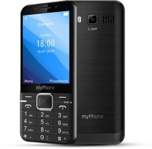 klasický telefon vhodný i pro seniory myphone up 2mpx fotoaparát lcd displej dual mini sim Bluetooth 10 dní pohotovostní režim 2mpx fotoaparát vibrace handsfree led blesk