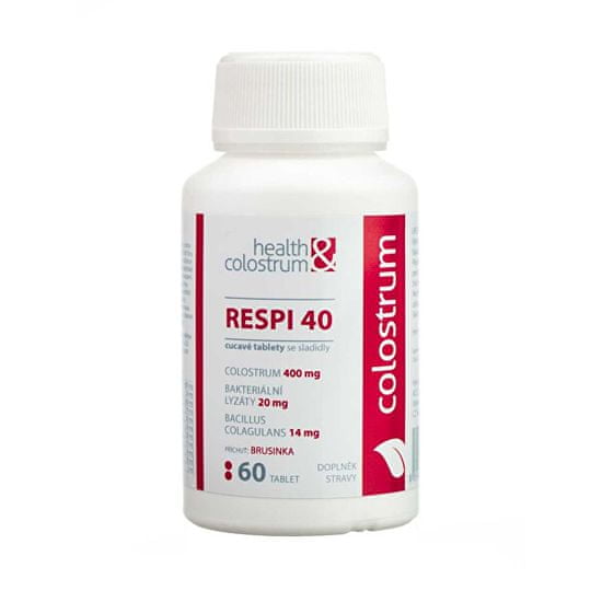 Health&colostrum RESPI 40 (400 mg) + bakteriální lyzáty - příchuť brusinka 60 cucavých tbl.