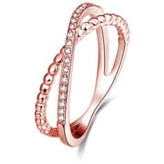 Beneto Růžově pozlacený dvojitý prsten ze stříbra AGG195 (Obvod 56 mm)