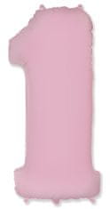 Fóliový balónel číslice 1 - pastelová - růžová - pink - 102cm