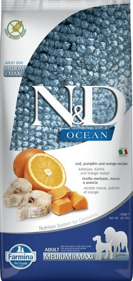 N&D OCEAN Dog GF Cod, Pumpkin & Orange Adult Medium & Maxi 12 kg