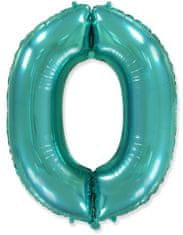 Fóliový balónek číslice 0 - tyrkysová - tiffany - 102cm
