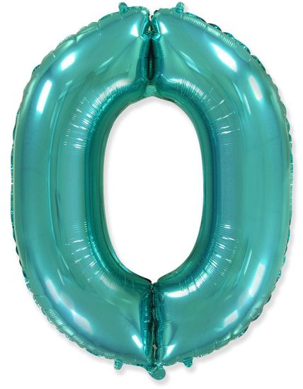 Fóliový balónek číslice 0 - tyrkysová - tiffany - 102cm