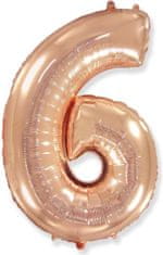 Fóliový balónek číslice 6 - rosegold - růžovo zlatá - 102 cm