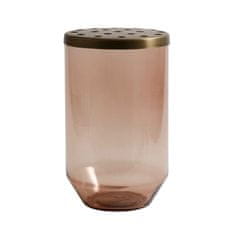 Decor By Glassor Růžová váza se zlatým děrovaným víčkem