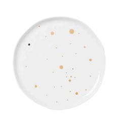Decor By Glassor Malý porcelánový talířek se zlatými puntíky