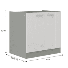 KONDELA Skříňka dolní, bílá extra vysoký lesk/šedá, PRADO 80 D 2F BB