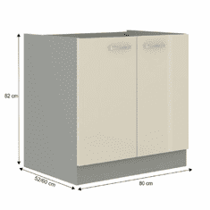 KONDELA Skříňka dolní, krémová extra vysoký lesk/šedá, PRADO 80 D 2F BB