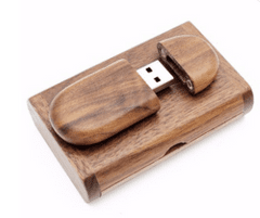 SET: Dřevěný USB ovál + box, ořech, 16 GB, USB 3.0/3.1