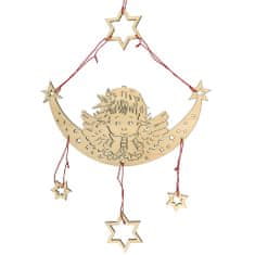 AMADEA Dřevěný závěs anděl s hvězdami 25 cm