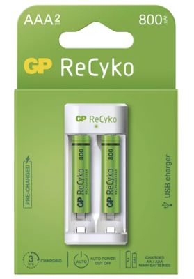 GP Eco E211 polnilec baterij + GP ReCyko 800 polnilni bateriji, 2 × AAA