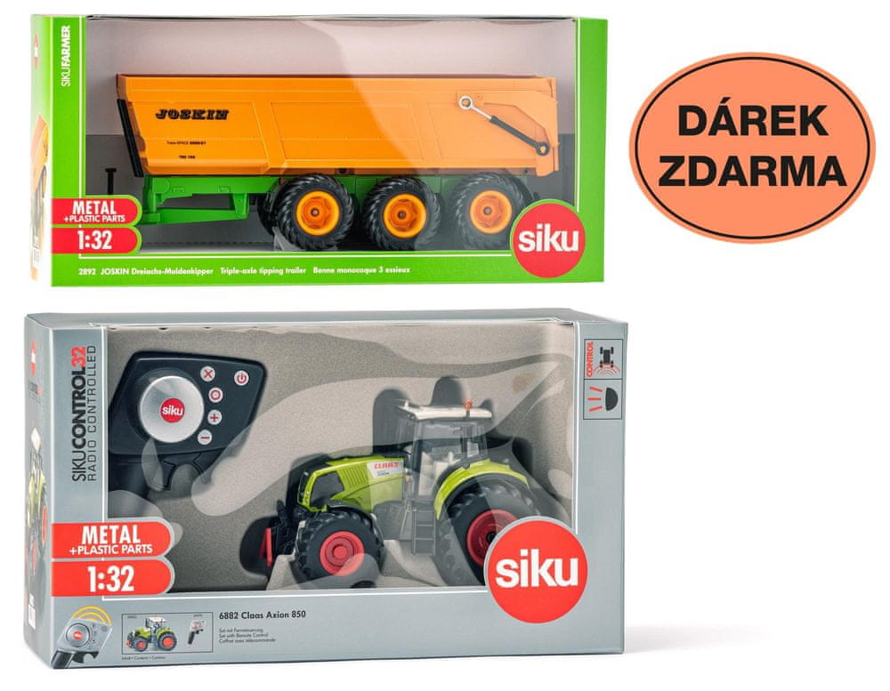 SIKU Control Limitovaná edice Traktor Claas Axion + sklápěcí přívěs 2892 1:32