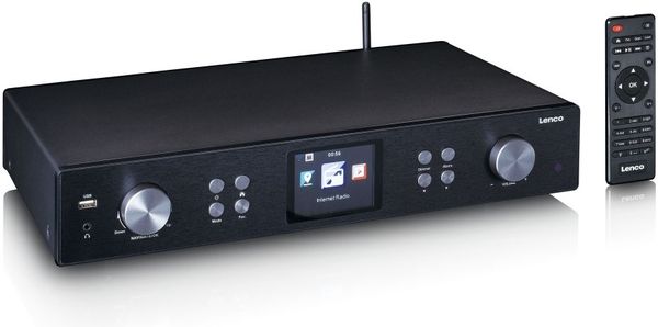 moderní radiopřijímač lenco dir-250 internetový wifi mp3 wma aac dálkové ovládání vícejazyčné osd tft lcd displej síťové napájení ekvalizér spotify connect upnp dlna lan rj45