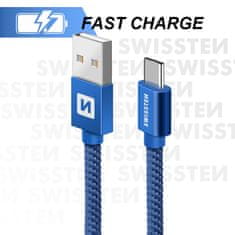 SWISSTEN Swissten textilní datový kabel Usb / Usb-C 1,2 M Modrý 8595217458017