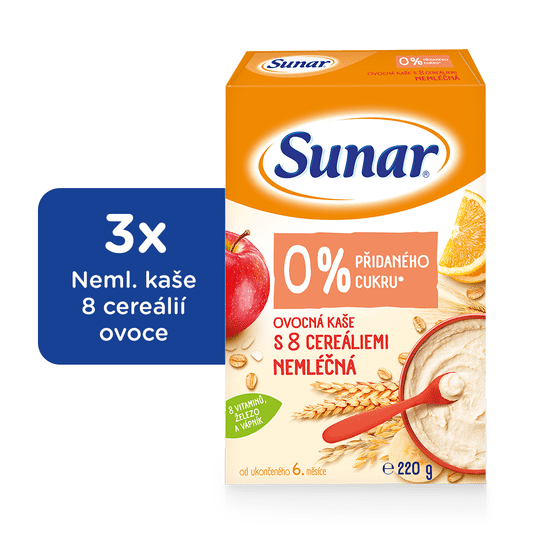 Sunar ovocná nemléčná kaše s 8 cereáliemi 3 x 220 g