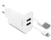 FIXED Set nabíječky s 2xUSB a USB/Lightning kabelu, 1m, MFI, 15W Smart Rapid Charge, bílá FIXC15-2UL-WH