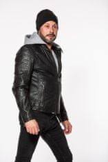 Gipsy Černá kožená pánská bunda s textilní kapucí RYLO