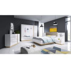 KONDELA Manželská postel s úložným prostorem City 160x200 cm - bílá / dub grandson / bílý lesk