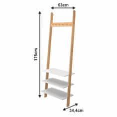 KONDELA Dřevěný věšák s policemi Marike Typ 2 - bambus/bílá