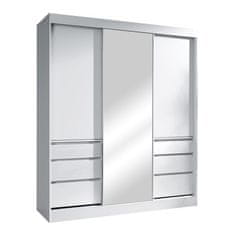 KONDELA Šatní skříň s posuvnými dveřmi a zrcadlem Romualda 180 - bílá