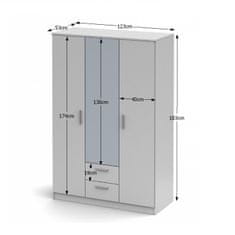KONDELA Šatní skříň se zrcadlem Noko-Singa 82 3D - bílá
