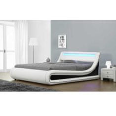 KONDELA Manželská postel s roštem a osvětlením Manila New 160x200 cm - bílá/černá