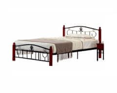 KONDELA Kovová manželská postel s roštem Magenta 140 - černý kov/tmavý dub
