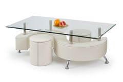 Halmar Skleněný konferenční stolek s taburetky Nina 3 H - bílá / průhledná