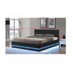KONDELA Manželská postel s roštem a osvětlením Birget New 180x200 cm - Černá