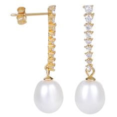 JwL Luxury Pearls Zlacené perlové náušnice s krystaly JL0405