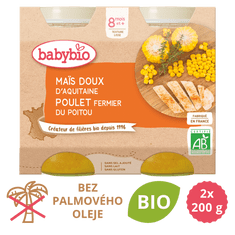 Babybio Sladká kukuřice s kuřecím masem 2x200 g - rozbaleno