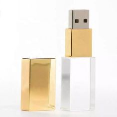 CTRL+C USB KRYSTAL zlatý, kombinace sklo a kov, LED podsvícení, 64 GB, USB 2.0