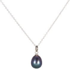 JwL Luxury Pearls Stříbrný náhrdelník s modrou perlou JL0438 (řetízek, přívěsek) (Délka 45 cm)