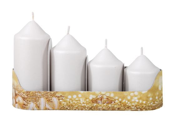 Ceramicus Svíčky adventní stupňovité d 5 x 7, 8, 10, 12 cm 4 ks metalické matné bílé