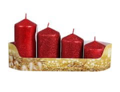 Ceramicus Svíčky adventní stupňovité d 5 x 6, 7,5, 9, 10,5 cm 4 ks glitrované červené