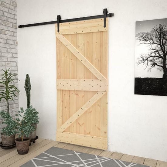 Greatstore Posuvné dveře se setem kování 80 x 210 cm masivní borové dřevo