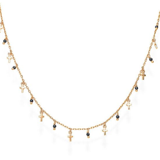 Amen Růžově pozlacený náhrdelník s krystaly a křížky Candy Charm CLMICRRN