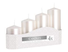 Ceramicus Svíčky adventní stupňovité d 5 x 7, 9, 11, 13 cm 4 ks metalické bílé