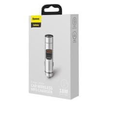 BASEUS Energy Column Bluetooth FM Transmitter autonabíječka 2x USB QC3.0 3A, stříbrná