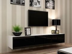 TV stolek na zeď Vigo 180 - bílá/černý lesk