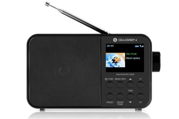 sodoben radio gogen dab 500 bt c bluetooth dab fm dab plus tuner moč zvočnika 1 w vgrajena baterija 2000 mah življenjska doba baterije do 14 h izhod za polnjenje slušalk teleskopska antena vgrajen nadzor velik barvni lcd zaslon