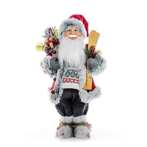 MagicHome Vánoční dekorace, Santa s lyžemi a dřevem, 60 cm