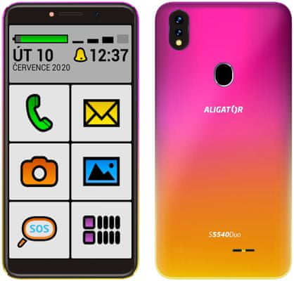 Aligator S5540, levný smartphone, dostupný, elegantní, velký displej, 4G LTE, Android 9.0, čtečka otisků prstů, odemykání obličejem