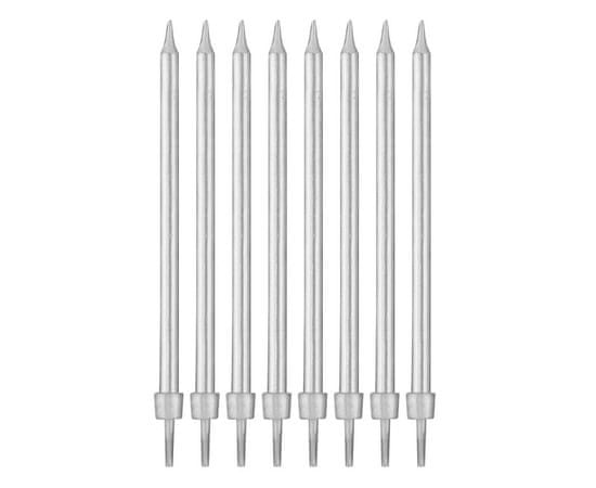 Narozeninové svíčky střibrné s podstavcemi délka 10 cm - 8 ks