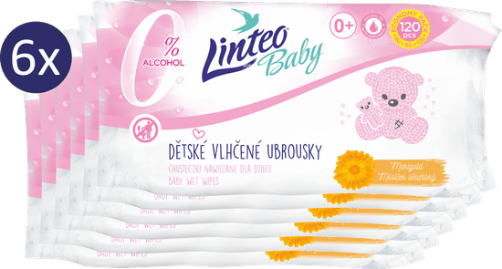 LINTEO Vlhčené ubrousky Baby s měsíčkem lékařským - 6 x 120 ks