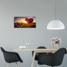 Wallmuralia Skleněné hodiny na stěnu Strom pole srdce bílé 60x30 cm