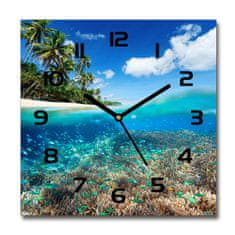 Wallmuralia Skleněné hodiny na stěnu Korálový útes bílé 30x30 cm