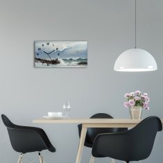 Wallmuralia Skleněné hodiny na stěnu Rozbouřené moře černé 60x30 cm